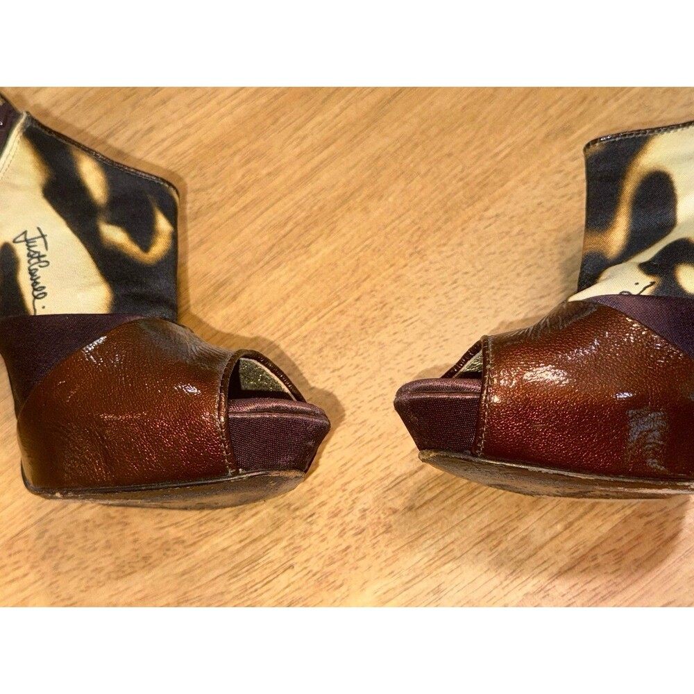 Vintage Y2K Just Cavalli Heels Leopard Animal Print Peep Toe Lace Up - Picture 16 of 16